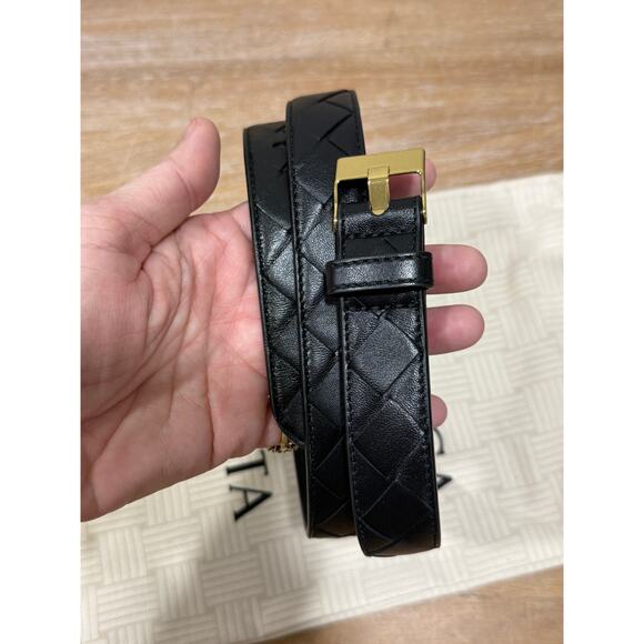 Bottega Veneta “Watch” Intrecciato Leather Belt Black Size 85 Gold Buckle main image 4